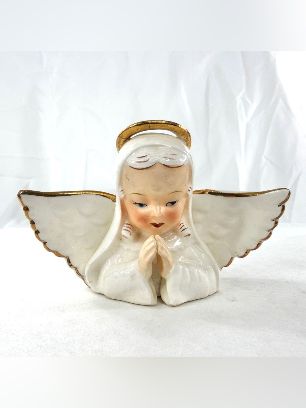 Antique 1950s Ardalt Angel Figurine Praying Halo Gold Accents Japan Sticker 2